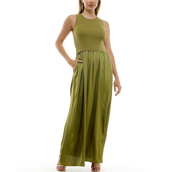 Taylor size small moss green maxi dress w/ stretchy sleeveless top, silky bottom - Picture 3 of 16